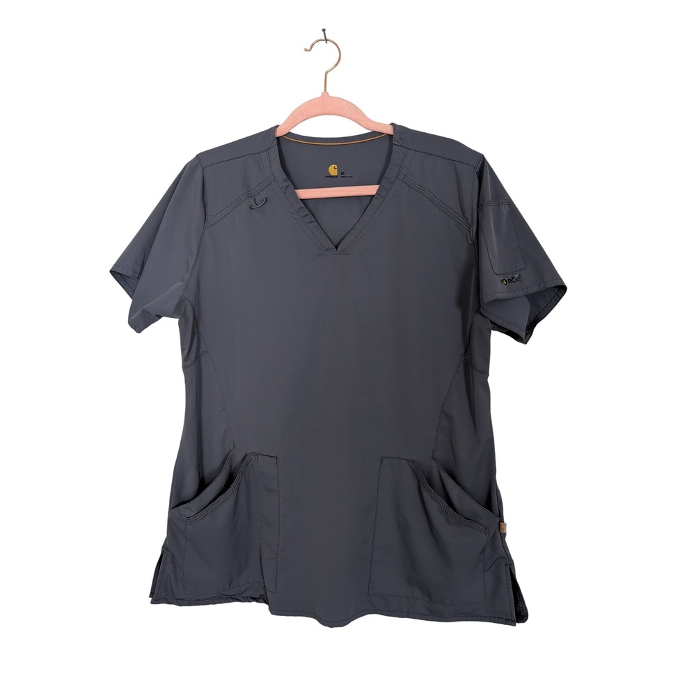 Carhartt Force Women Scrub Top M Gray V-Neck  Short Sleeve Vented Back